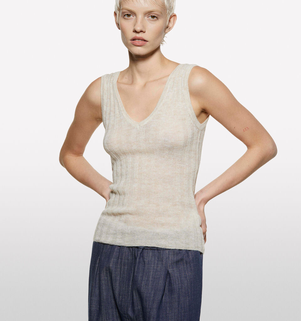 Cream white knit tank top - women's tops - Creamy White | Sisley image number 3